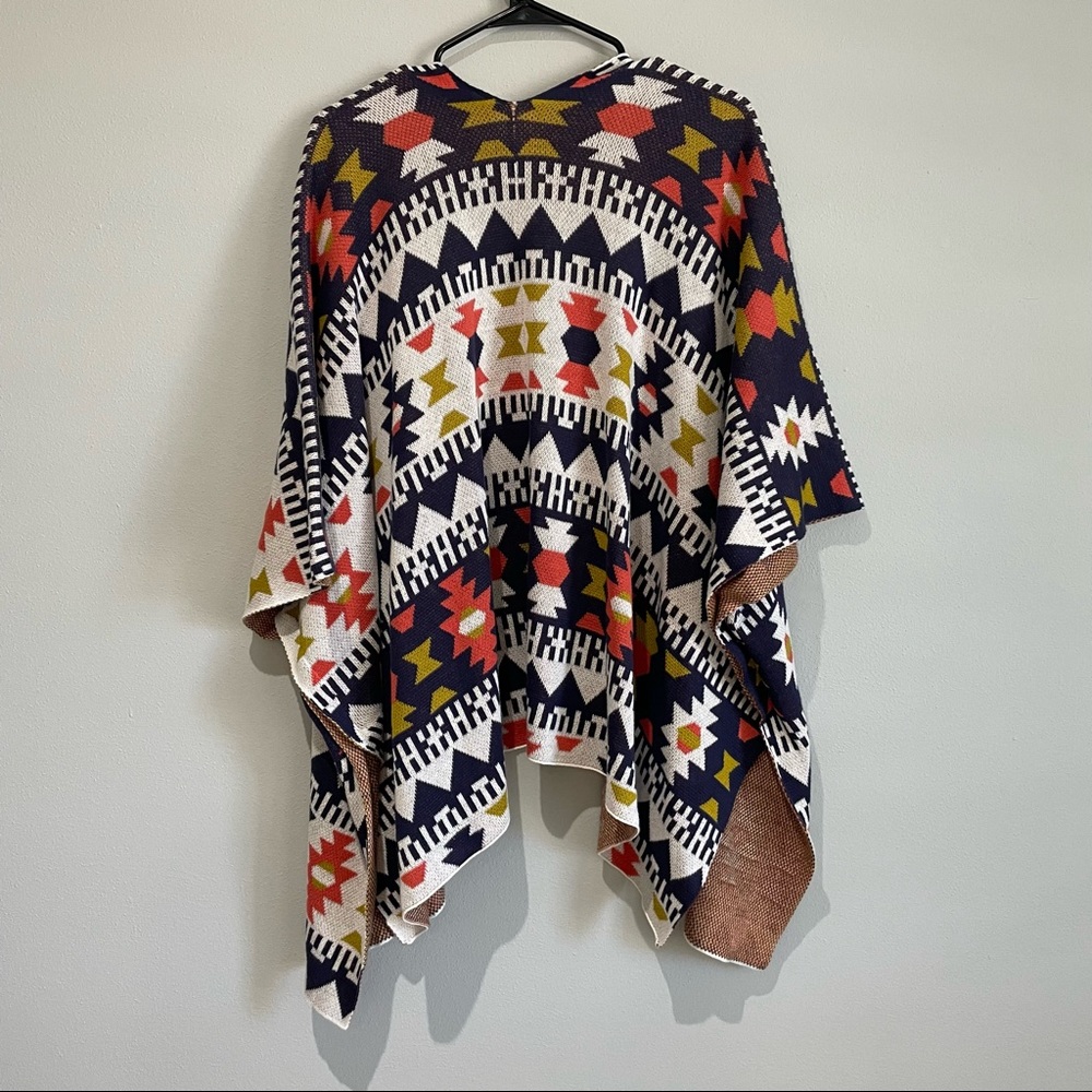Wild Pearl Aztec Tribal Open Front Cape Sweater - Size Small